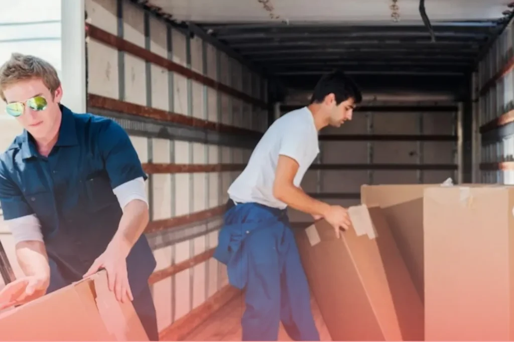 two people moving boxes