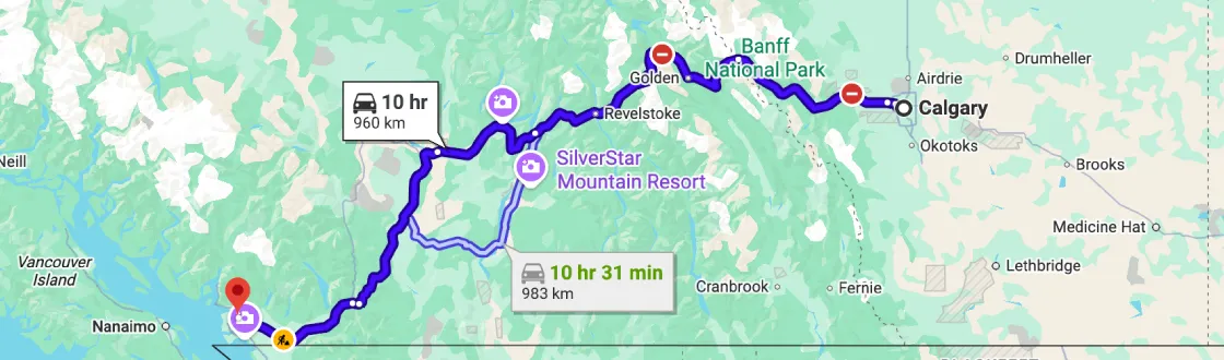 Mountain highway along the Trans-Canada route through British Columbia